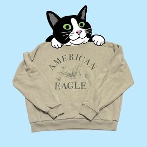 American Eagle Outfitters Neutral Beige Sweatshirt with Subtle Butterfly Print